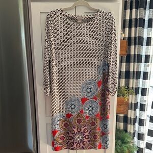Chico's Long Sleeve Dress with Red and Blue Pattern